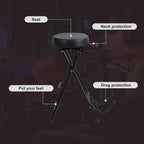 Guitar Stool, Foldable Padded Seat with Built-in Stand & Footrest, Retractable Hook Non-Slip Feet for Acoustic Electric Bass Home Studio Practice (Black-B)