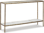 Signature Design by Ashley 52" Glass & Marble Narrow Console Sofa Table | Mid-century modern entryway accent, Glass & genuine marble shelves, Antiqued brass frame, Ryandale Series