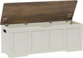 Timberer 47.2" Storage Chest, Extra Large Storage Trunk with 2 Safety Hinges, Wooden Storage Bench, Shoe Bench, Entryway Bench for Living Room, Bedroom, Brown and Rustic White