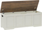 Timberer 47.2" Storage Chest, Extra Large Storage Trunk with 2 Safety Hinges, Wooden Storage Bench, Shoe Bench, Entryway Bench for Living Room, Bedroom, Brown and Rustic White
