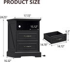 Nightstand with Charging Station,18" Wide End Table with 2 Large Drawers & Metal Handles,Rustic Farmhouse Wood Small Dresser,Bedside Table,Modern Chest of Drawers for Bedroom,Living Room,Black