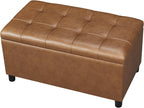 Joveco Storage Ottoman Bench, 32 Inches Faux Leather Rectangle Tufted Foot Stool for End Foot of Bed, Bedroom, Living Room,Warm Golden Brown