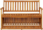Patio Storage Bench 47.2" Solid Acacia Wood Outdoor Bench Seat with Armrests and Backrest, Garden Bench for Front Porch Furniture and Patio Furniture Storage