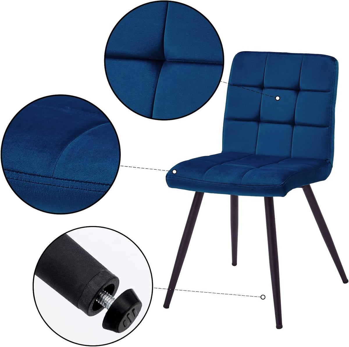 DUHOME Velvet Dining Chairs Set of 4,Mid Century Modern Dining Chairs with Metal Legs,Accent Chairs Side Chairs Reading Chairs for Restaurant Cafe Shop Darkblue