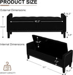 Storage Ottoman Bench, Velvet Upholstered Footstool for Bedroom and Living Room, Tufted Seat with Storage, Wooden Legs & Metal Rivets, Black