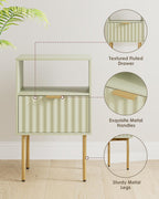 Nightstand,Modern Bedside Table with Gold Frame,Night Stand,Bedside Furniture, Modern Side Table with Drawer and Shelf for Bedroom,Living Room (Green)