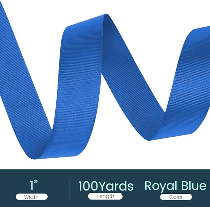 1" X 100 Yards Royal Blue Grosgrain Ribbon, Premium Grosgrain Ribbon for Sewing, Gift Wrapping, Bow Making, Wedding Decor, Wrapping and More (Royal Blue)