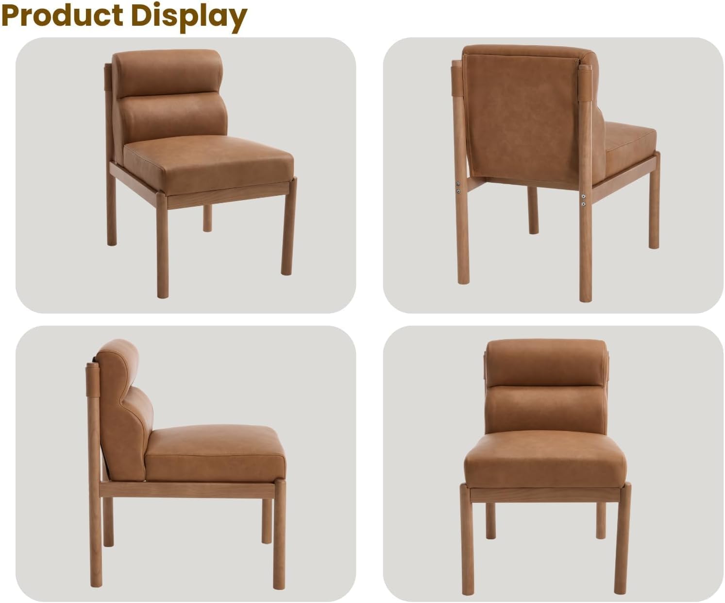 EALSON Dining Chairs Set of 2 Modern Upholstered Living Room Chairs Mid Century Comfy Leather Kitchen Chairs with Back Armless Solid Wood Dining Room Side Chairs for Kitchen/Restaurant/Cafe, Brown