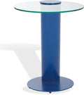 SAFAVIEH Couture Collection - Richardson Blue Metal Accent Table, Sculptural Modern Side Table, Round Glass Top Design (SFV6804C)