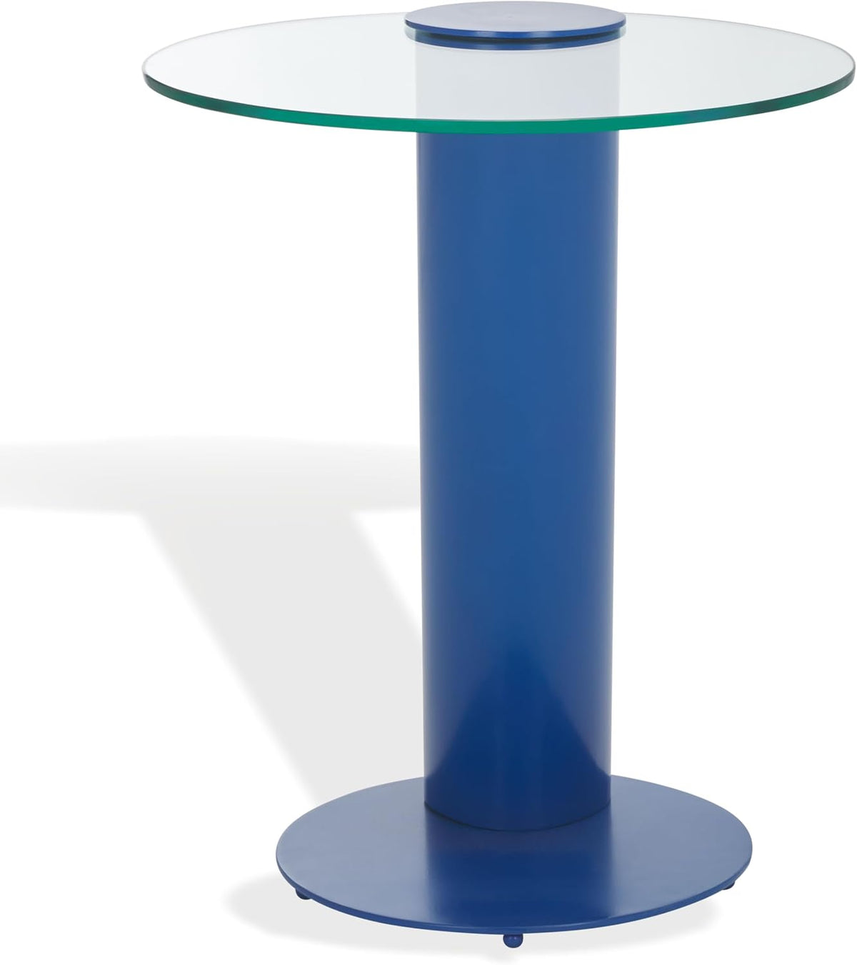 SAFAVIEH Couture Collection - Richardson Blue Metal Accent Table, Sculptural Modern Side Table, Round Glass Top Design (SFV6804C)