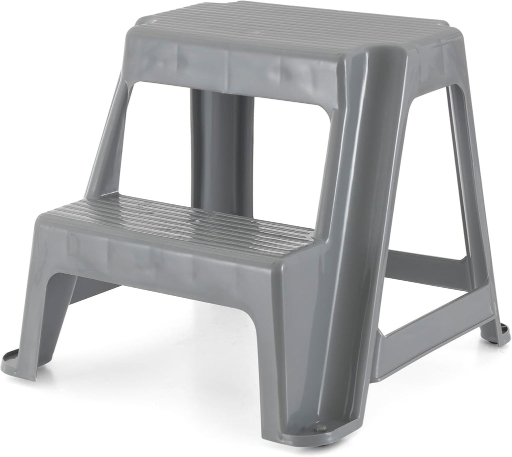 Gracious Living 2-Step Stool, Portable Plastic Stepping Stool for Dorm, Home, Classroom, or Office, 18"L x 18.75"W x 16"H - 300 Pound Capacity, Gray