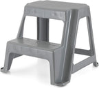 Gracious Living 2-Step Stool, Portable Plastic Stepping Stool for Dorm, Home, Classroom, or Office, 18"L x 18.75"W x 16"H - 300 Pound Capacity, Gray