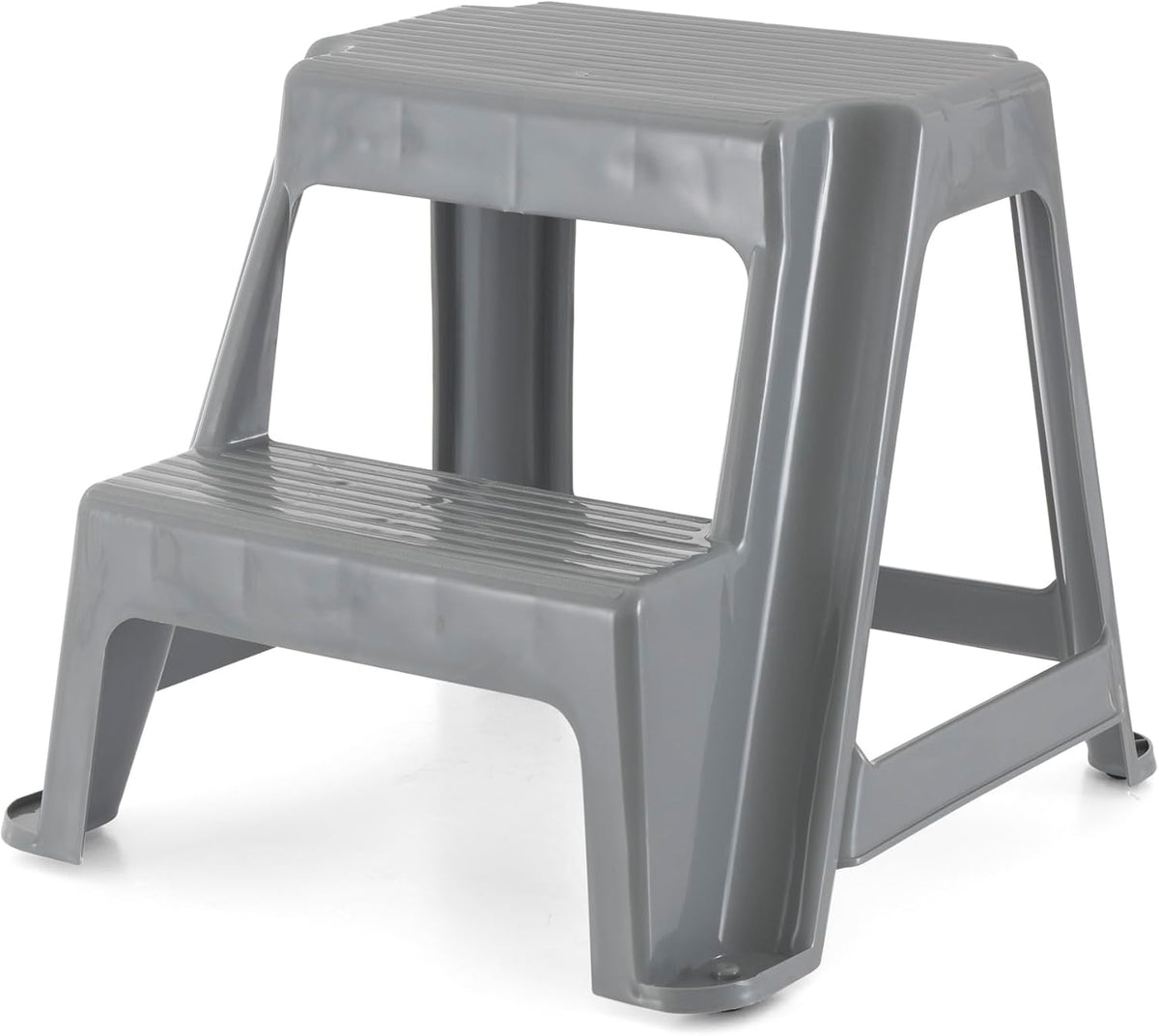 Gracious Living 2-Step Stool, Portable Plastic Stepping Stool for Dorm, Home, Classroom, or Office, 18"L x 18.75"W x 16"H - 300 Pound Capacity, Gray