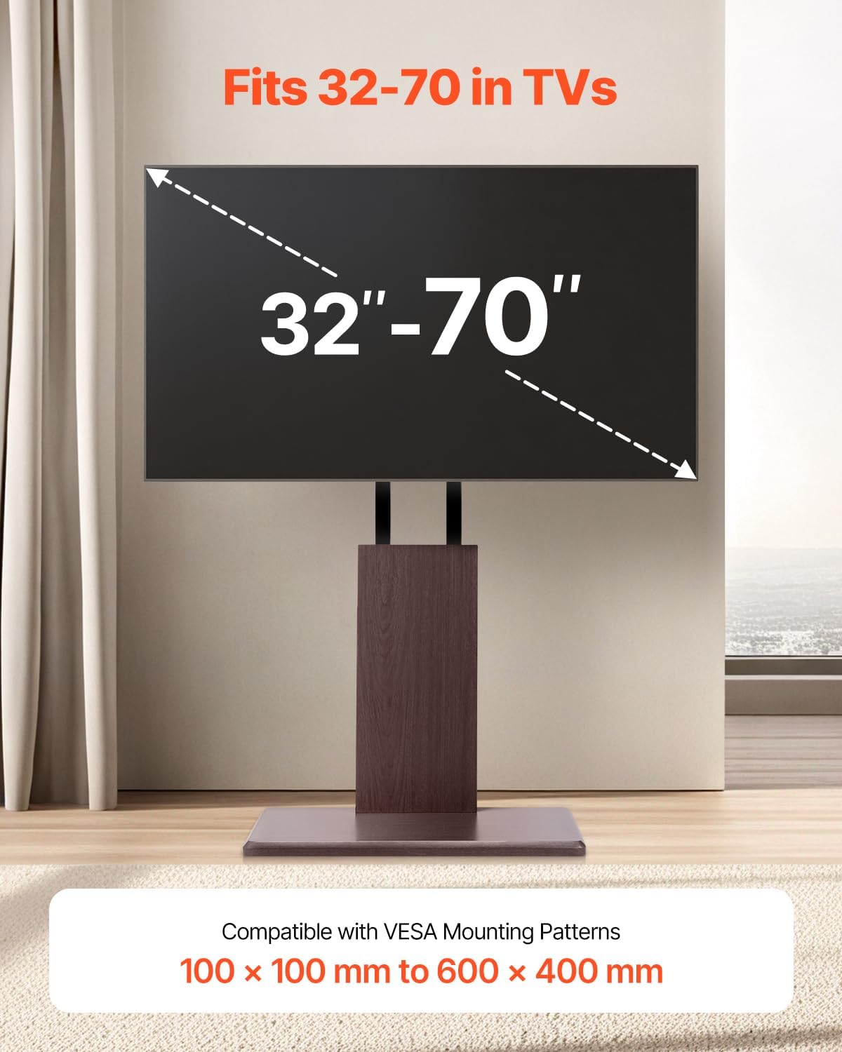 VEVOR Universal TV Stand, Table Top TV Stand for 32-70 inch Screens, Swivel and Height Adjustable TV Mount Stand Holds up to 99 lbs with Power Strip, for Living Room, Bedroom, MAX VESA 600 x 400 mm