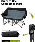 Abahub 2-Person Folding Camping Chair Loveseat Couch Chairs, 650 LBS Portable Quad Fold for Outdoor Camping, Lawn, Backyard, Patio, Tailgating, Sports, Soccer Games & Beach Days Black Grey