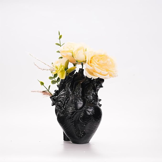 Heart Shaped Resin Vase - Anatomical Human Heart Flower Pot Planter, Nordic Modern Desktop Decor for Farmhouse Living Room, Bedroom, Valentine's Day Gift Home Decoration