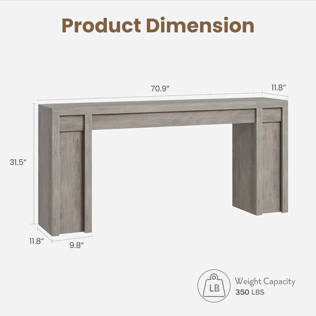GarveeHome 70.9-Inch Farmhouse Hallway Console Table - Long Sofa Table Behind Couch, Entry Table for Living Room & Foyer Decor, Gray