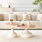 Affordable Luxury Gourd-Shaped Nesting Coffee Table Set. (Off White + Wood + MDF+Metal)