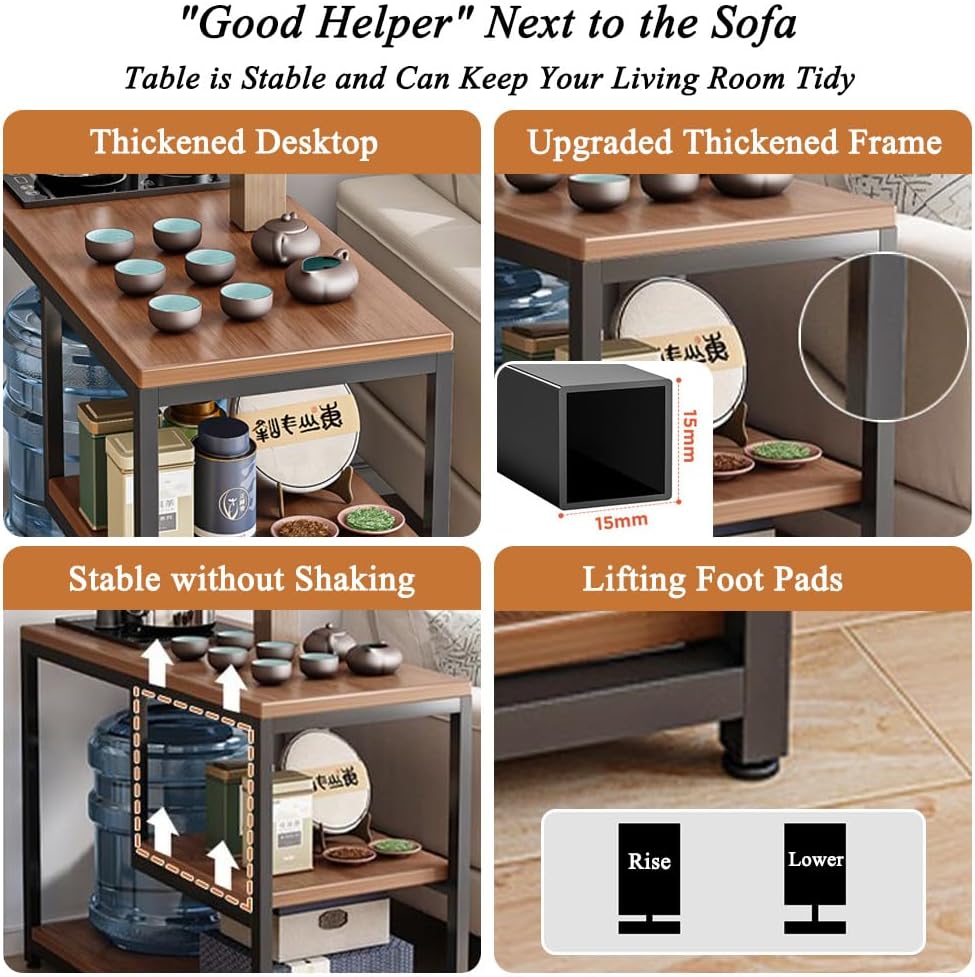 Side Table for Living Room,3 Tier End Table with Storage,Sofa Side Table for Small Spaces,60x30x67 cm Narrow Accent Table End Table for Bedroom and Office