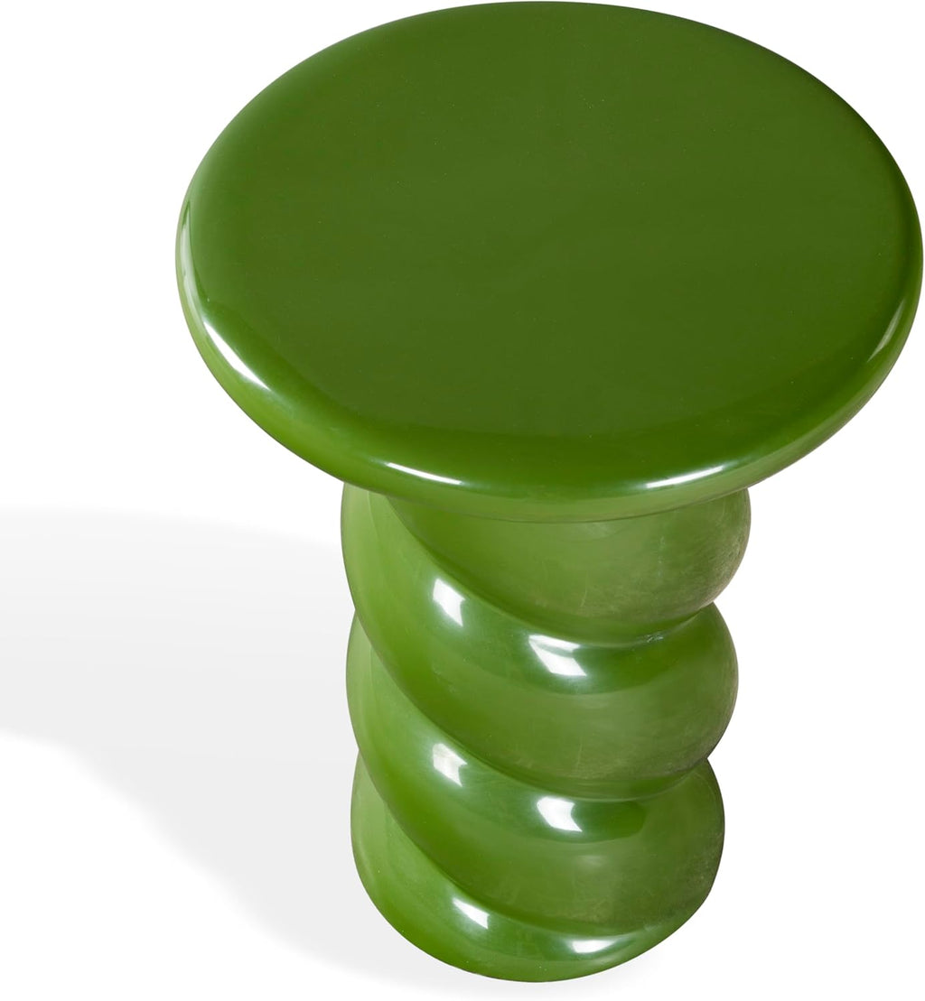SAFAVIEH Couture Collection - Noelly Olive Green Concrete Accent Table, Contemporary Swirl Pedestal Side Table, High Gloss Finish, Fully Assembled (SFV2621C)
