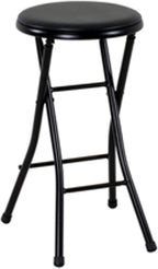 Folding Metal Stool, Black - Heavy-Duty, Compact & Portable, Stackable for Home, Garage & Workshop Use