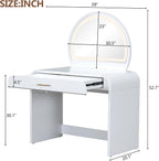 39" Vanity with Round Lighted Mirror & Touch Screen, Led Smart Mirror with 3 Color Lighting, Vintage Makeup Vanity with Drawer & Removable Top Dual-Purpose Desk for Bedroom, White