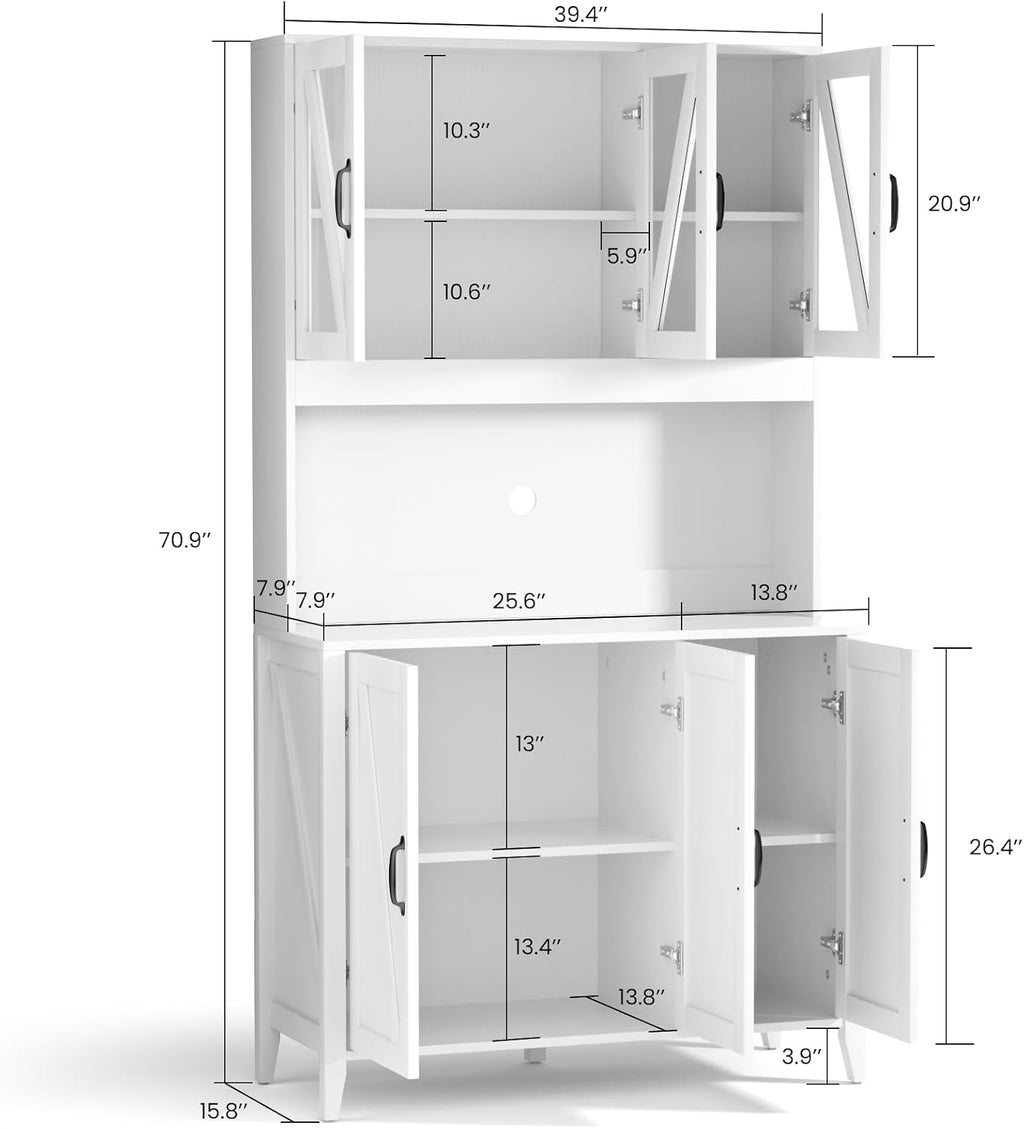 VOWNER Kitchen Pantry Storage Cabinet, Tall Kitchen Cabinets with 6 Doors, Freestanding Storage Cabinet with Adjustable Shelves for Kitchen, Dining Room, White