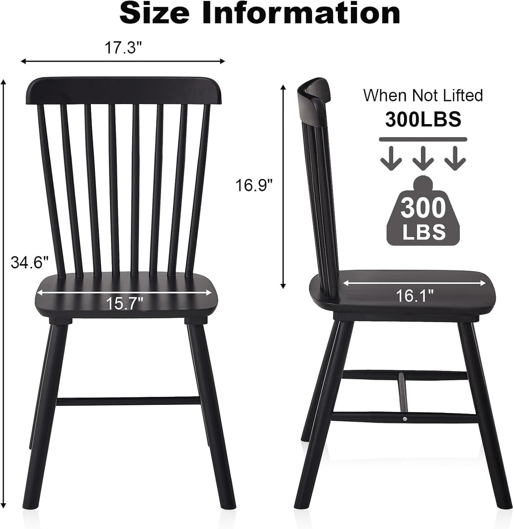 Dining Chairs Set of 4, Windsor Dining Chairs, Spindle Back Wooden Chair for Kitchen and Dining Room, Dining Room Chairs, Windsor Chairs Set (Black)