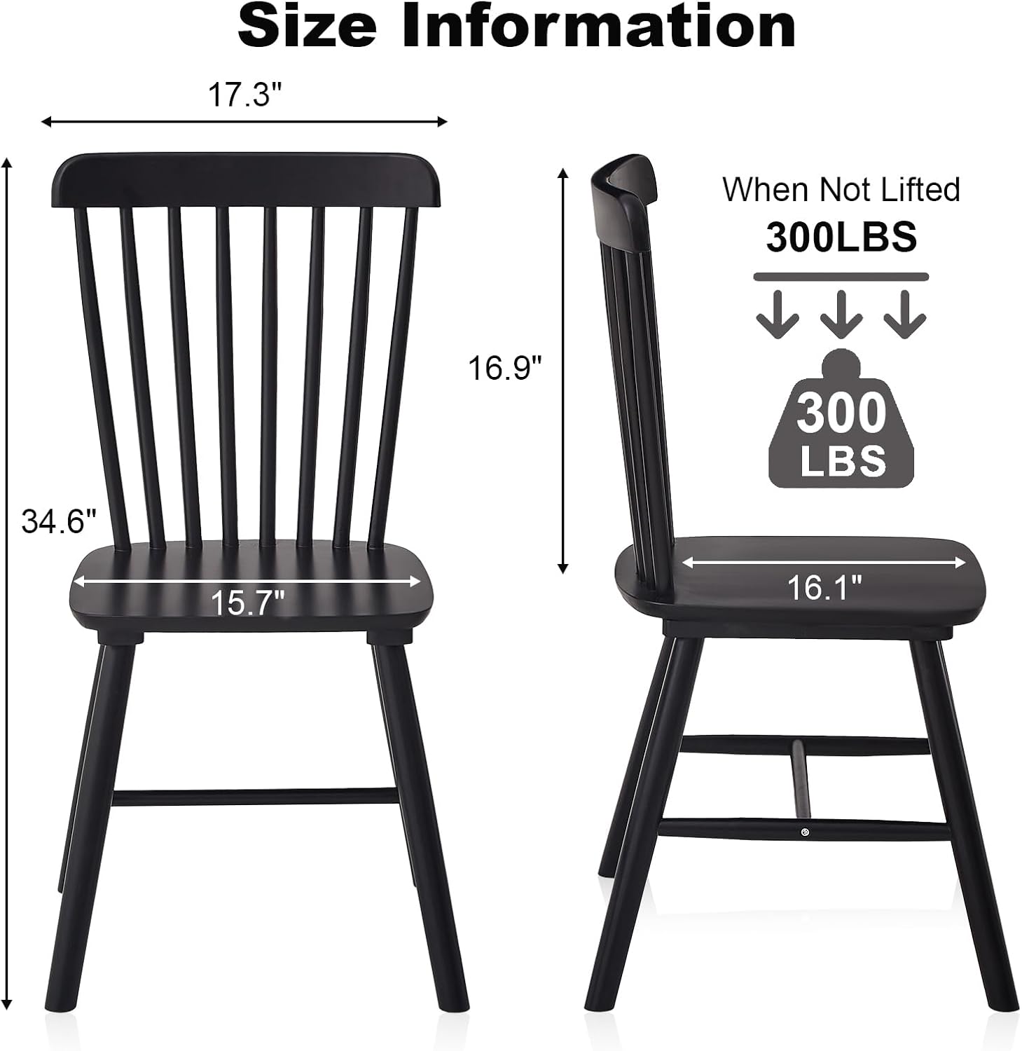 Dining Chairs Set of 4, Windsor Dining Chairs, Spindle Back Wooden Chair for Kitchen and Dining Room, Dining Room Chairs, Windsor Chairs Set (Black)