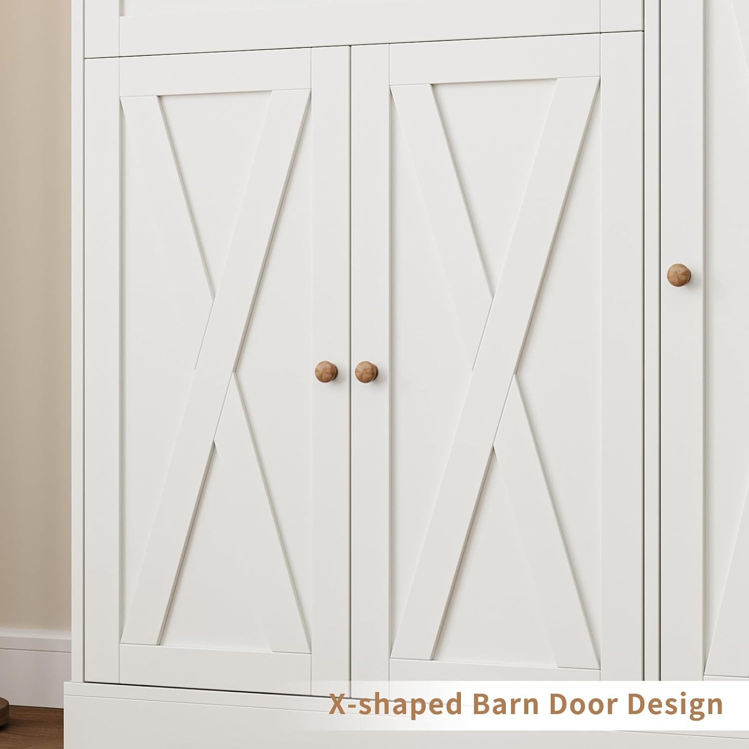 68" Tall Kitchen Pantry Stoarge Cabinet, Freestanding Kitchen Hutch with 6 Door Shelves & Large Drawer, Modern Food Pantry with Adjustable Shelf for Dining Room, Living Room, White