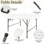 HAISIWLKJ 5FT Round Folding Table White Fold-in-Half with Carrying Handle Portable Plastic Table for Outdoor or Indoor Dining,Wedding, Camping,Party Table