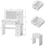 35.4” Makeup Vanity Desk with Charging Station, White Makeup Dressing Table with Mirror & Lights, 3 Lighting Modes Adjustable Brightness, Vanity Table with Power Outlet & 5 Drawers Round Handle
