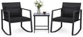 Tangkula 3 Pieces Outdoor Rocking Chairs Set, Rattan Heavy Duty Cushioned Rocker Chairs with Cushions, Pillows, Tempered Glass Table, Metal Frame for Garden, Balcony, Backyard (Black)