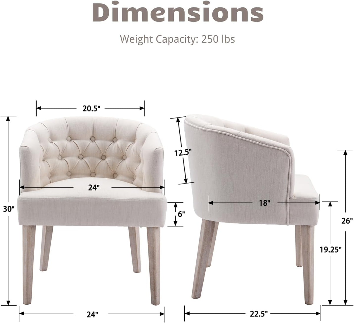 HEAH-YO Modern Dining Chairs Set of 4, Tufted Dining Room Chairs with Barrel Backrests, Upholstered Linen Kitchen Chair for Dining Room, White