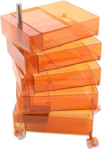 5 Tier Storage Cabinet, 360° Rotating Sofa Side Cabinet, Multi-Functional Rotating Side Table, Mobile Bedside Table, Portable Storage Organizer for Living Room Bedroom Office (Clear Orange)