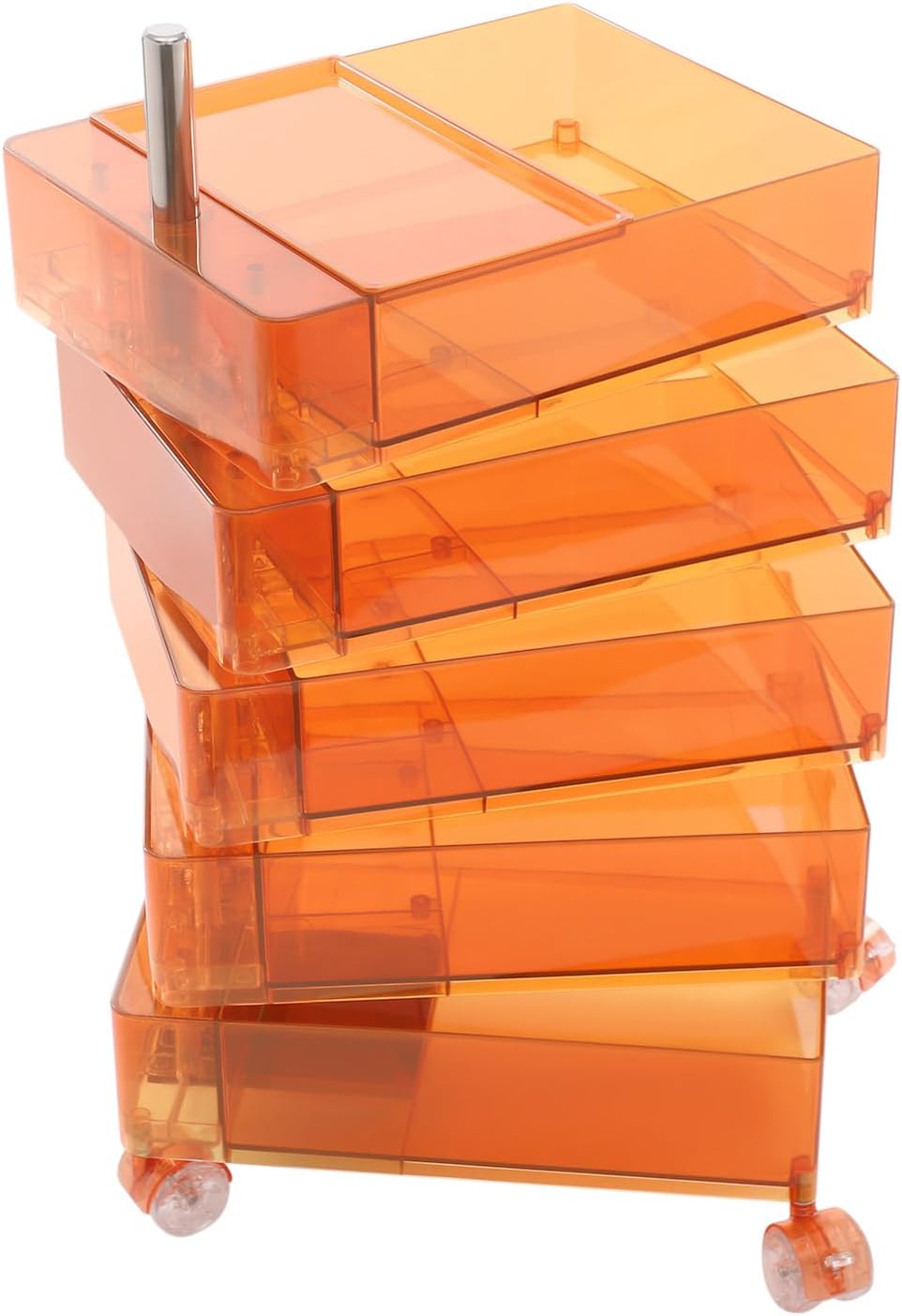 5 Tier Storage Cabinet, 360° Rotating Sofa Side Cabinet, Multi-Functional Rotating Side Table, Mobile Bedside Table, Portable Storage Organizer for Living Room Bedroom Office (Clear Orange)