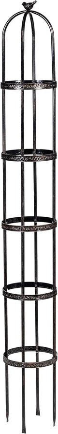 Evergreen 7 Feet Garden Metal Garden Obelisk Trellis for Climbing Plants Outdoor | Indoor Plant Trellis for Potted Plants | Floral Pattern Arch Trellis | Bronze