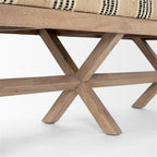 Pemberly Row Upholstered Accent Bench, 50L x 16W x 18.8H, Mango Wood Base, Beige/Black Stripe Jute Cushion, Farmhouse Global-Inspired Design, Versatile Kitchen or Living Room Seating