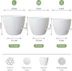 10/9/8 inch Self Watering Pots, Set of 3 Plastic Planters with Mesh Drainage Holes and Deep Reservoir for Indoor Outdoor Garden Plants and Flowers, White