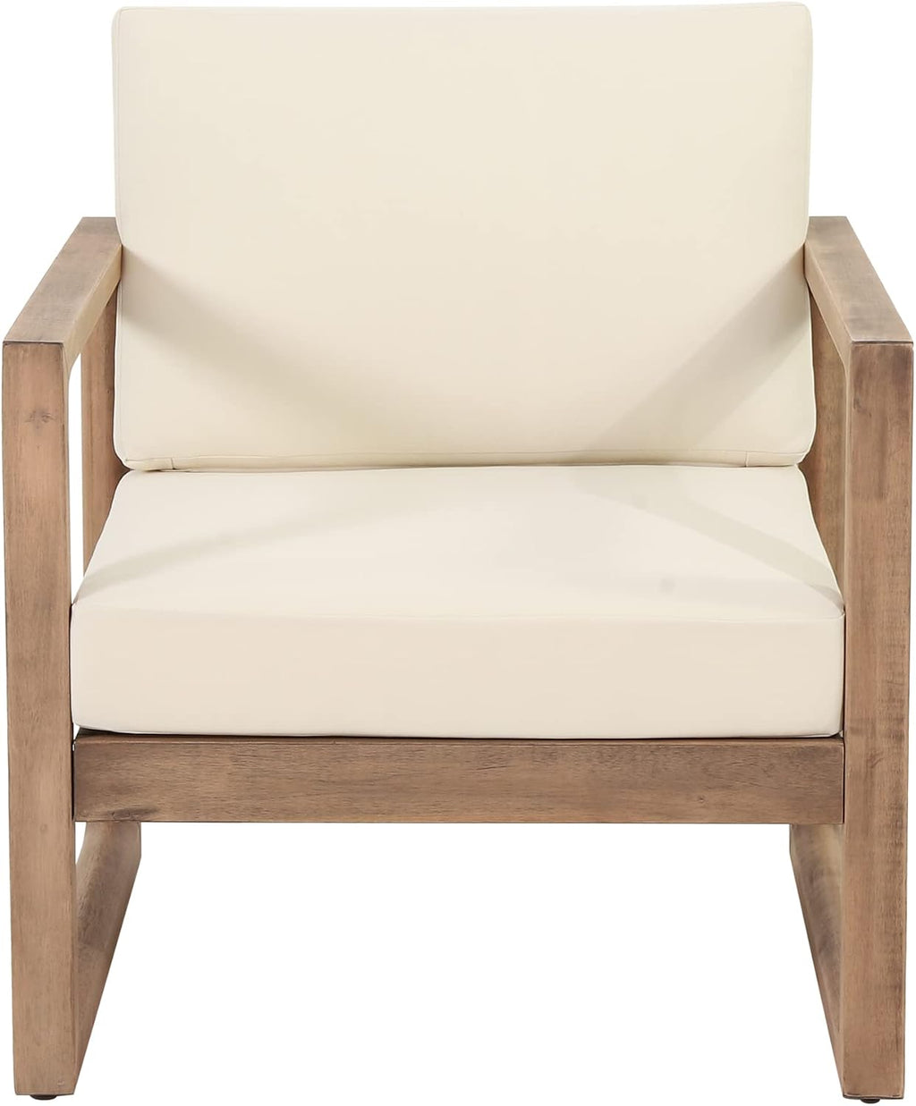 Acacia Wood Patio Club Chair Set of 2 with Water-Resistant Cushions, Outdoor Deep Seating Furniture for Garden, Porch, Backyard, Brown Wash with Beige Cushion