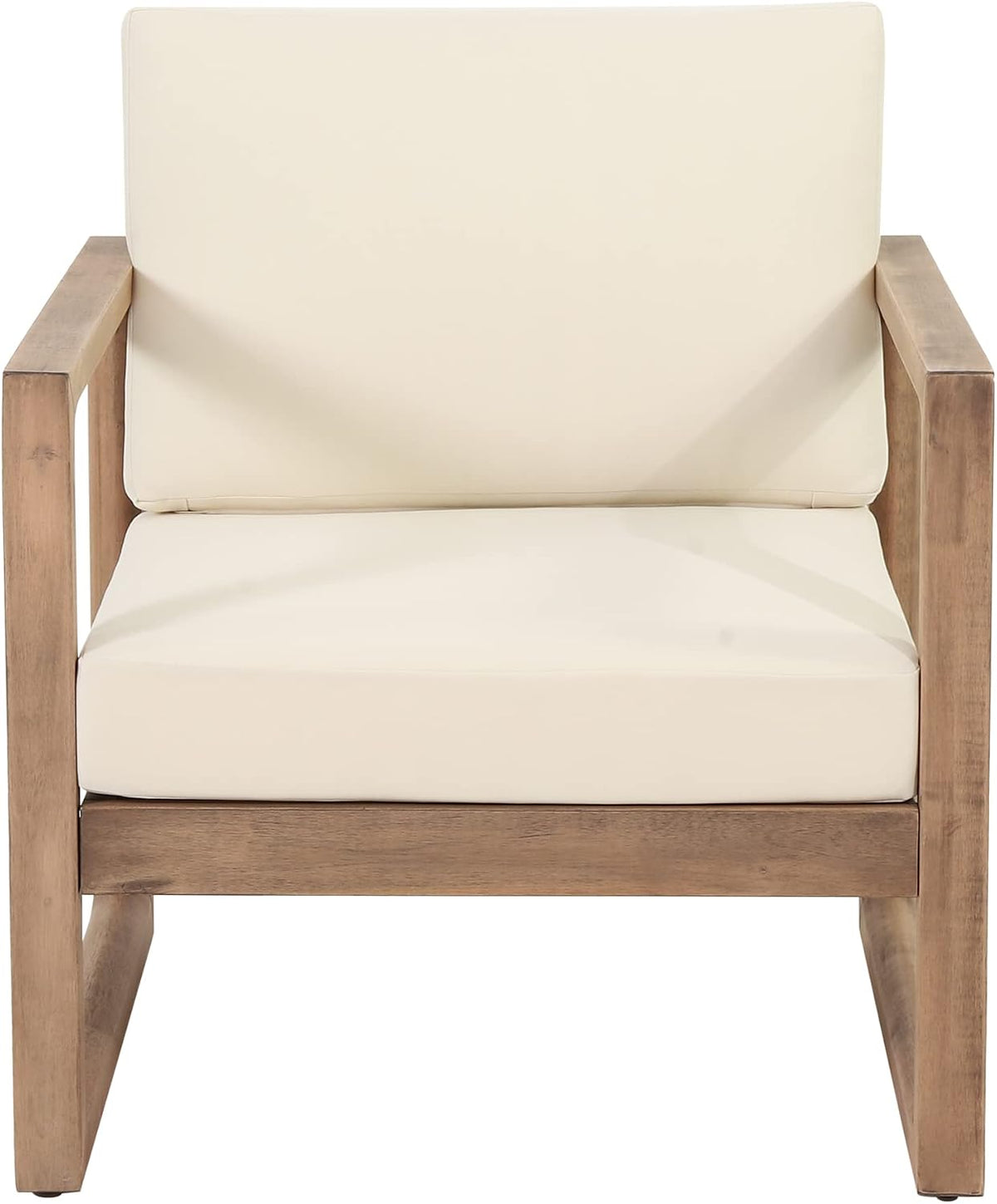 Acacia Wood Patio Club Chair Set of 2 with Water-Resistant Cushions, Outdoor Deep Seating Furniture for Garden, Porch, Backyard, Brown Wash with Beige Cushion