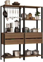 Madesa Kitchen Pantry Storage Rack with 4 Drawers, 5 Shelves and Hanging Space 55" L Multiuse Modular Cabinet for Kitchen Organization - Black/Brown