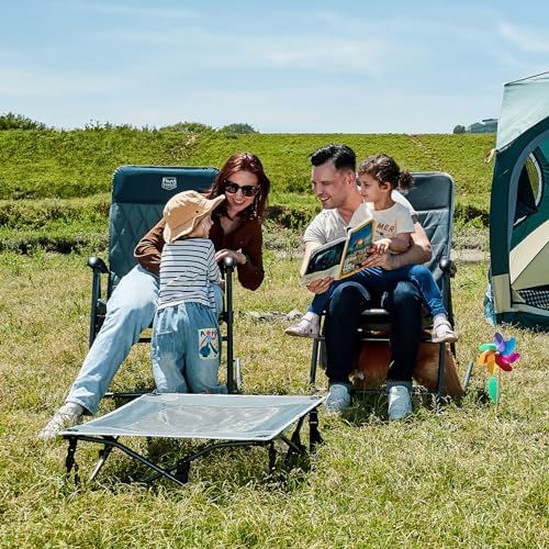 Timber Ridge 3-Level Adjustable Rocking Camping Chair, Ergonomic Padded High Back, Supports 300 LBS, Stable Anti-Tip Rocker, Hard Armrests for Easy Standing, Portable for Patio, Lawn & Tailgating