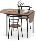 GOFLAME 3-Piece Drop Leaf Dining Table Set, Extendable Kitchen Breakfast Table with 2 Chairs, Space Saving Folding Dining Room Set for Home Kitchen, Apartment, Small Space, Rustic Brown