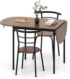 GOFLAME 3-Piece Drop Leaf Dining Table Set, Extendable Kitchen Breakfast Table with 2 Chairs, Space Saving Folding Dining Room Set for Home Kitchen, Apartment, Small Space, Rustic Brown