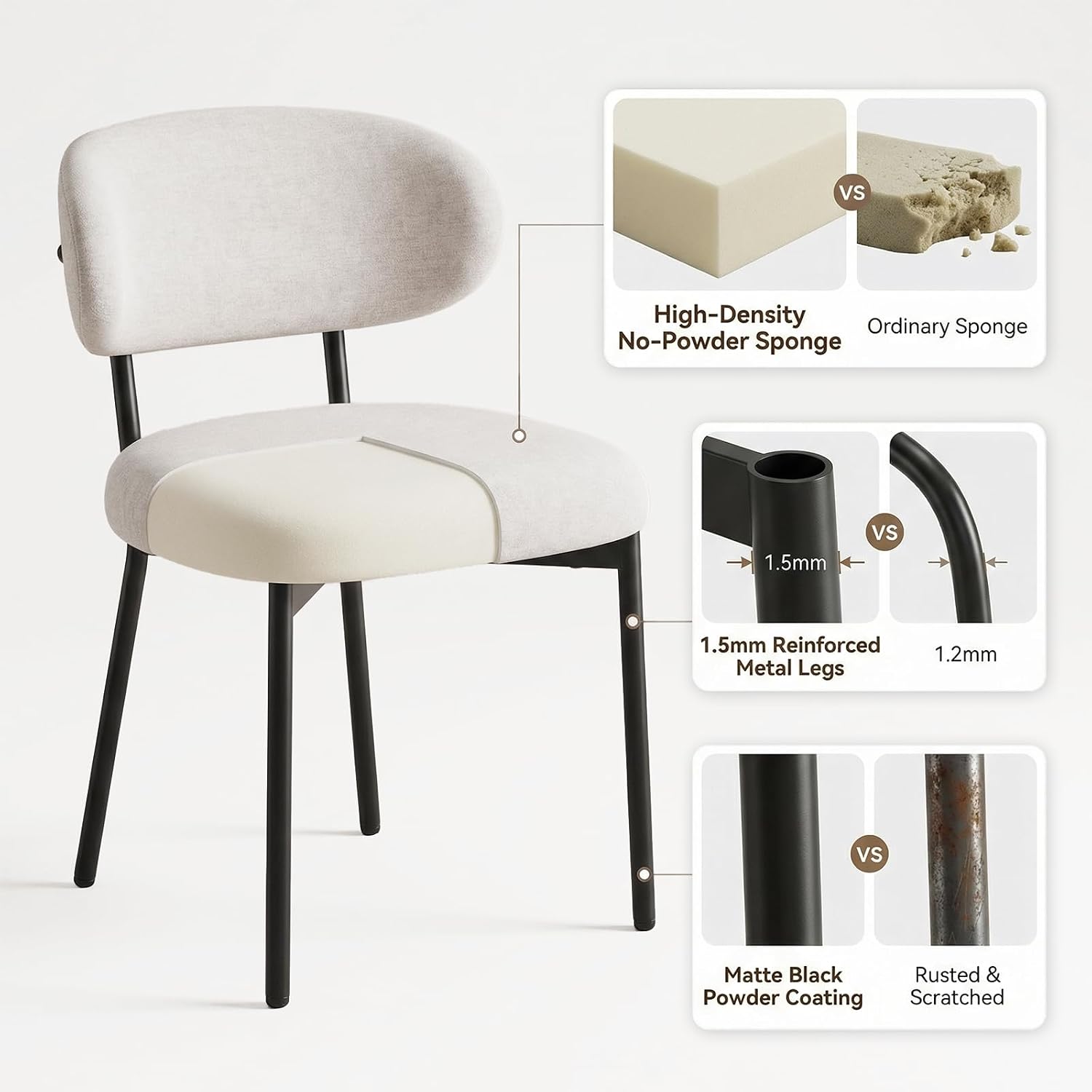 Upholstered Dining Chairs Set of 4, Modern Fabric Kitchen Chairs with Curved Backrest and Cushioned Seat, Sturdy Metal Legs, Modern Dining Chairs for Kitchen Dining Room, Living Room,Beige