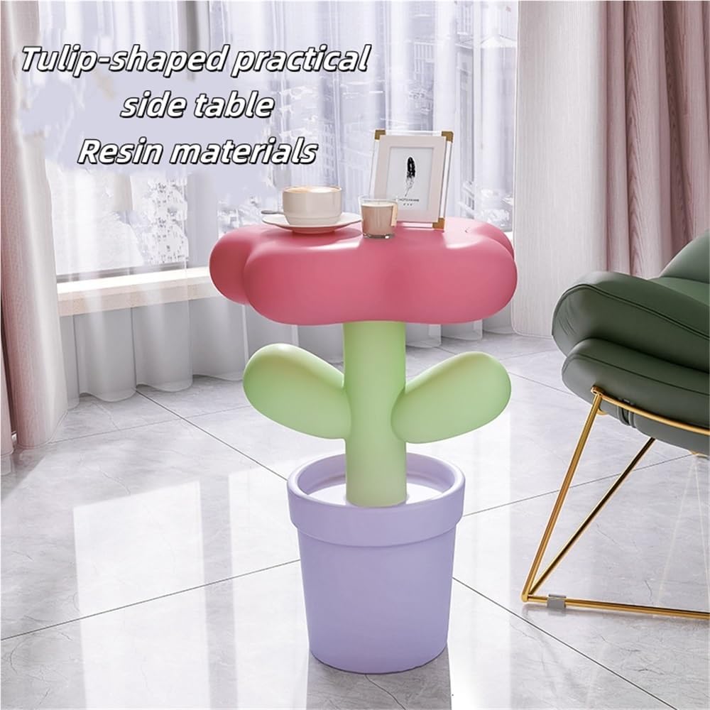 Resin Flower-Shaped Side Table, Distinctive End Table for Apartment Decor, Funky Coffee Table, Cute Small Nightstand for Bedroom, Living Room(Yellow)