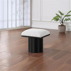 MAKLAINE Cream Boucle Fabric Bench/Stool, 15.5" W x 18" D x 17.5" H, Oak Veneer with Black Finish, 4" Thick Channel-Tufted Seat Cushion, Art Deco Design, Modular Living Room or Entryway Seating