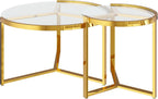Round Nesting Coffee Table Set of 2 with Gold Frame & Mirrored Top, Black | Modern Circular Cocktail Tables with Tempered Glass, Space-Saving for Living Room & Apartment