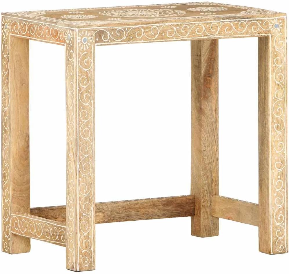 2 Piece Side Table Set Solid Mango Wood Hand-Painted Nesting Tables for Living Room Brown